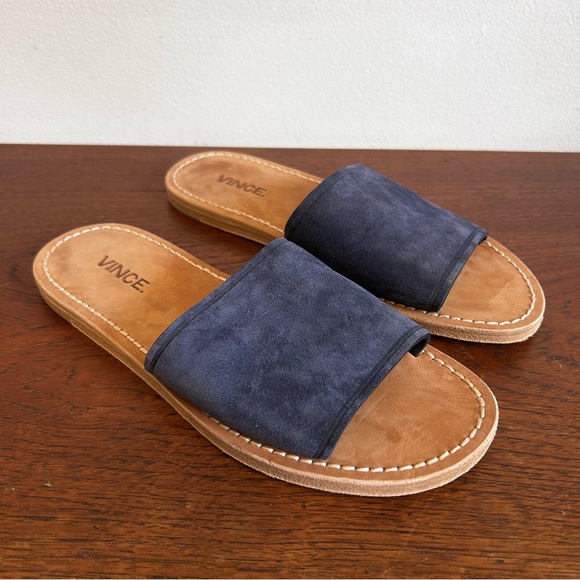 Vince Shoes - VINCE Suede-Leather Flat Mules Navy